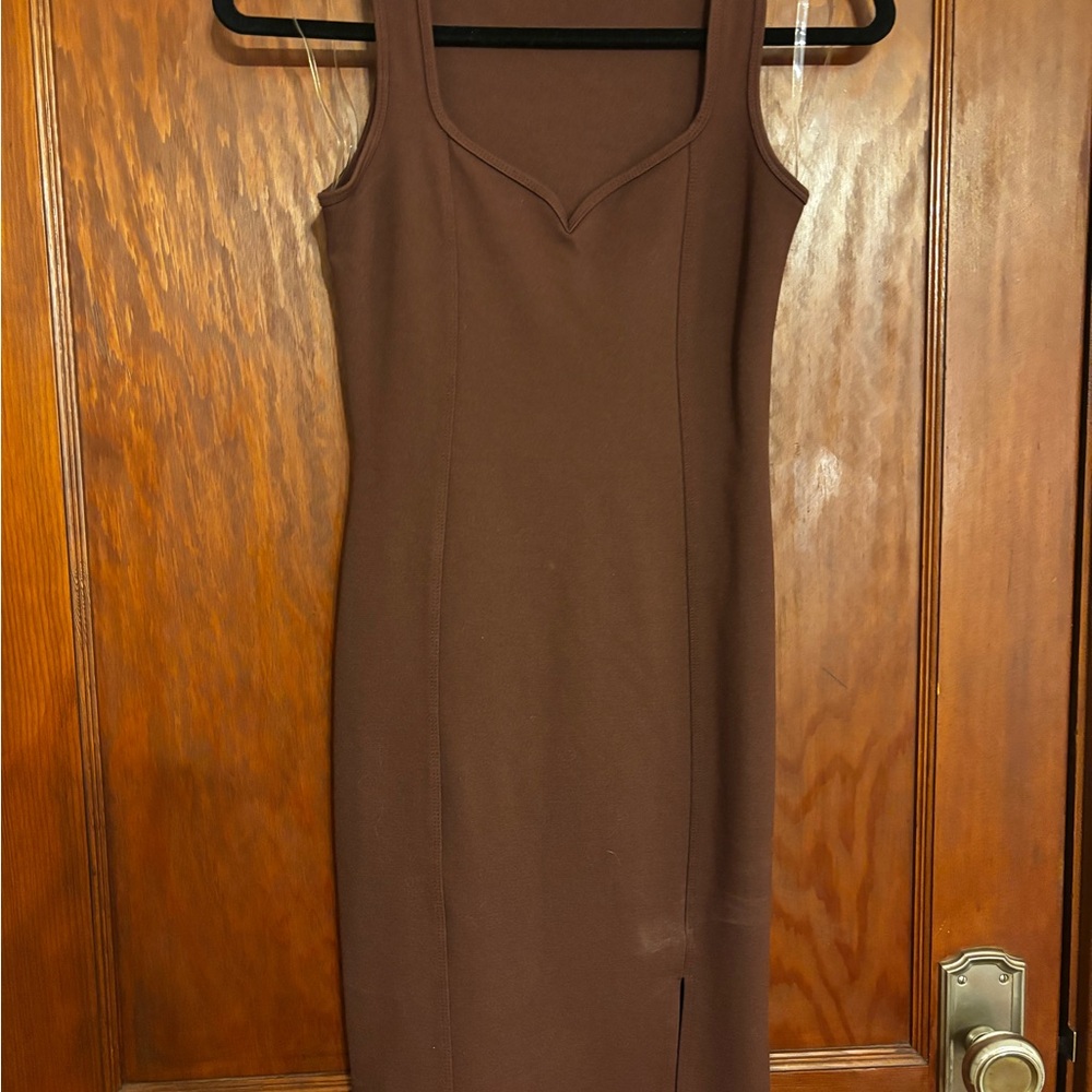 Brown Sleeveless Sheath Midi Dress for Cocktail